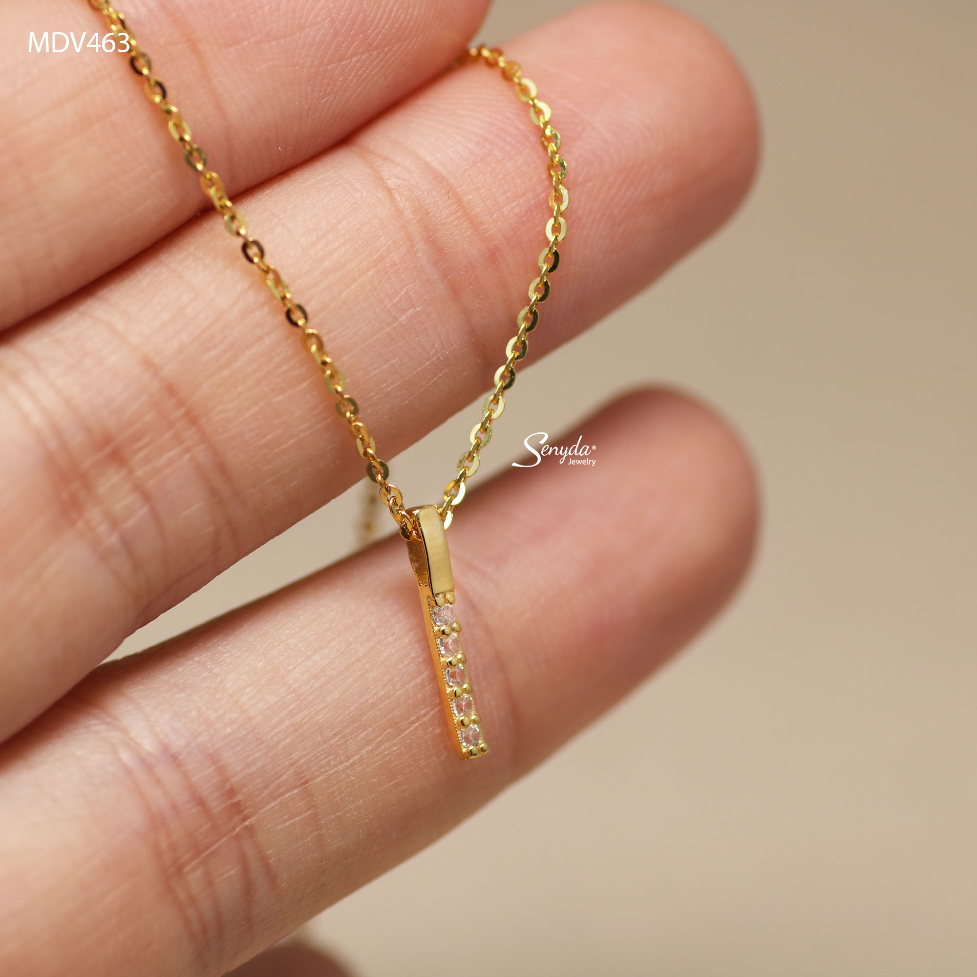 MDV463 Dây chuyền vàng Senyda mặt thanh dài cẩn đá