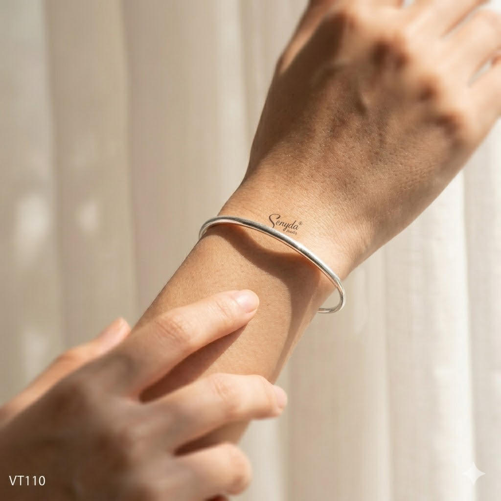 VT110 (Vòng đặc) Vòng tay bạc nguyên chất Senyda trơn