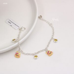 LB109 Lắc bạc cho bé Senyda dây chữ cong tròn thỏ vàng treo