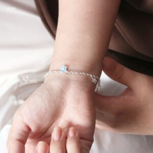 LB120 Lắc bạc cho bé Senyda dây chữ cong đôi hoa 5 cánh màu treo