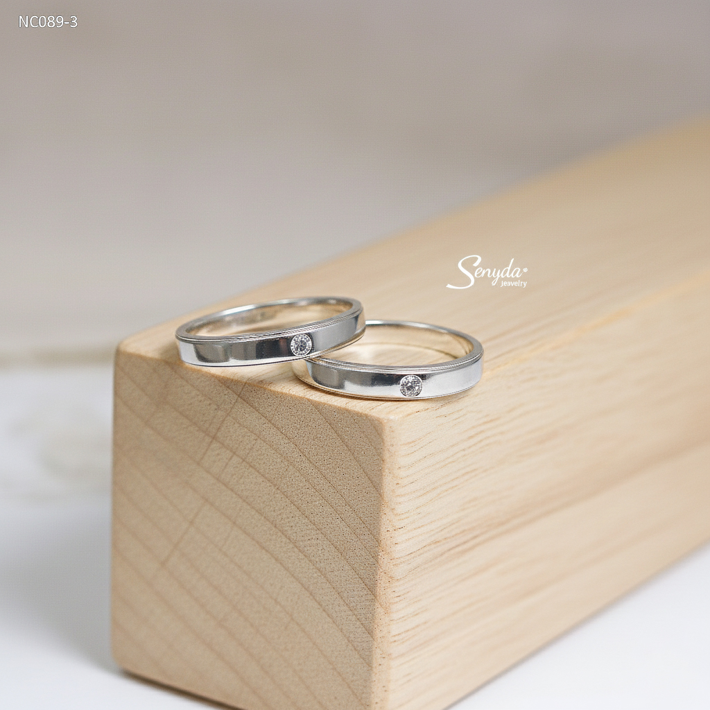NC089 Nhẫn đôi bạc Ý Senyda hột nhô cao