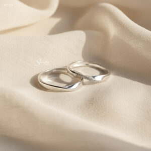 NC131 Nhẫn đôi bạc Ý Senyda xoắn nơ trơn đá