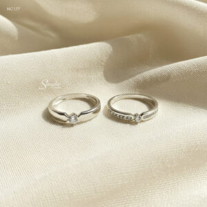 NC177-5 Nhẫn đôi bạc Ý Senyda 1 hột đai nơ trơn - hàng đá