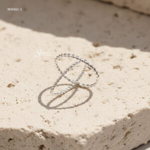 NH060-4 Nhẫn đôi bạc Ý Senyda xoắn mảnh