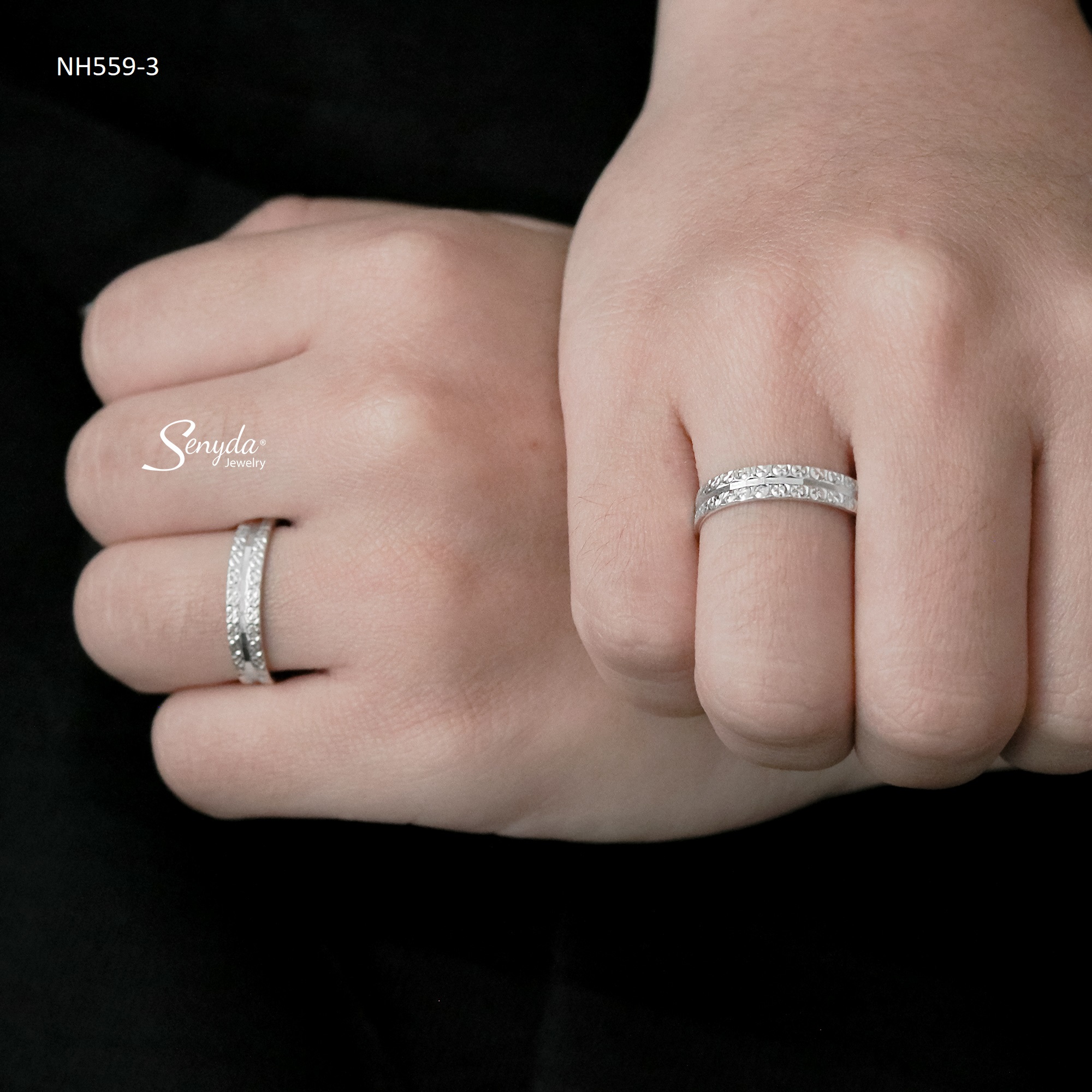 NH559 Nhẫn đôi bạc Ý Senyda giác