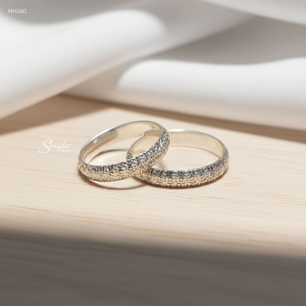 NH560 Nhẫn đôi bạc Ý Senyda ốp giác