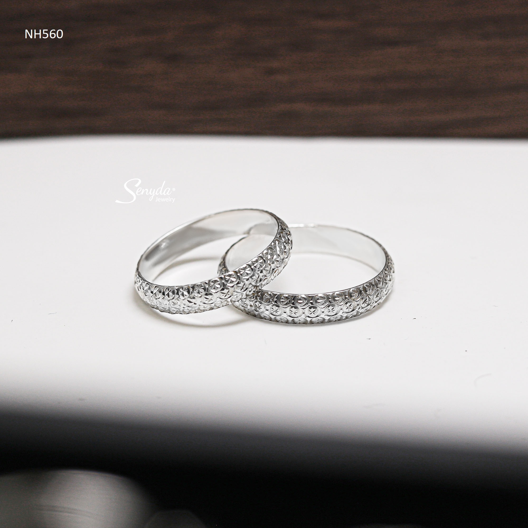 NH560 Nhẫn đôi bạc Ý Senyda ốp giác