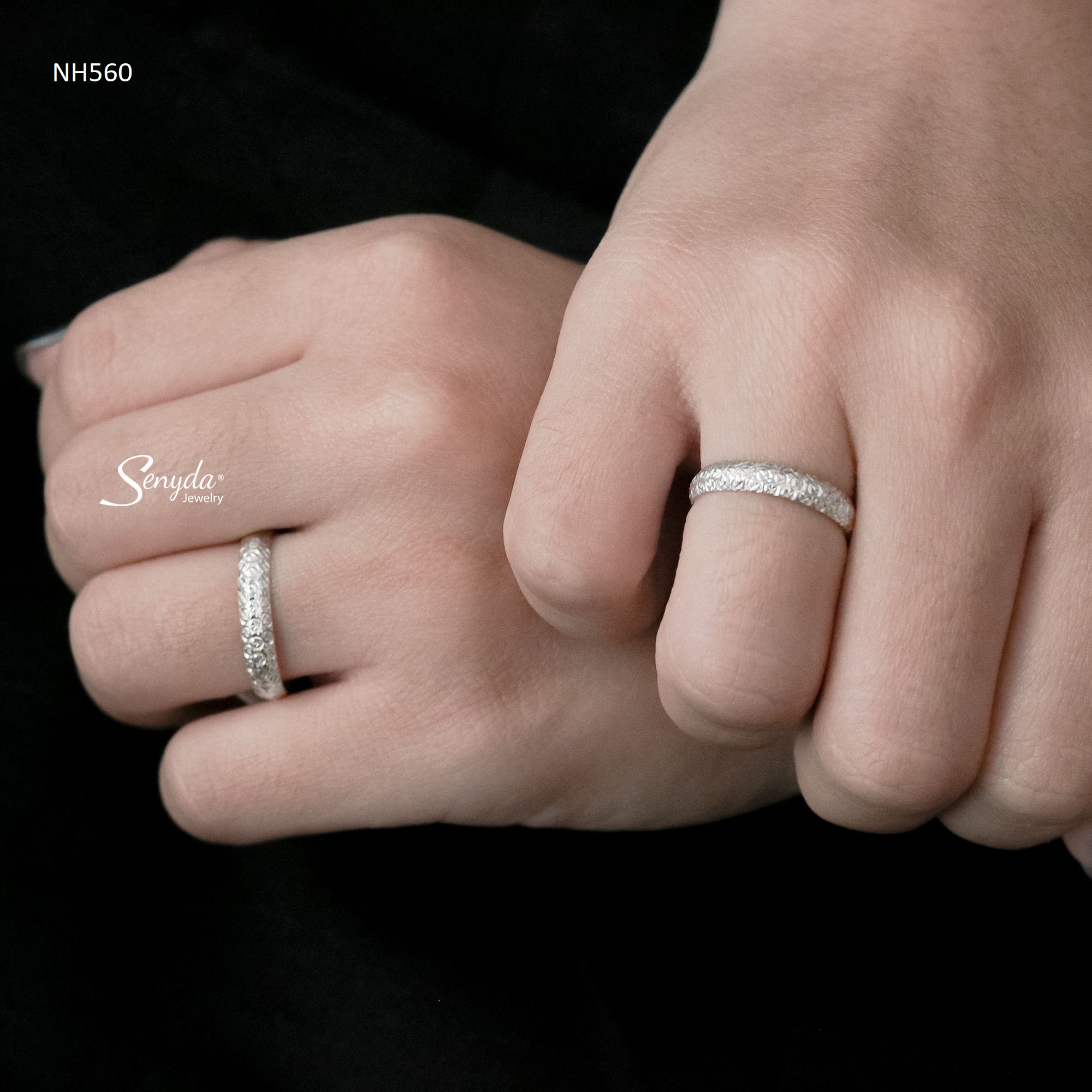 NH560 Nhẫn đôi bạc Ý Senyda ốp giác