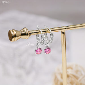 BT018 Bông tai bạc Ý Senyda khoen đá nụ đá