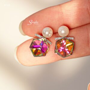 BT120 Bông tai bạc Ý Senyda ngọc trai pha lê