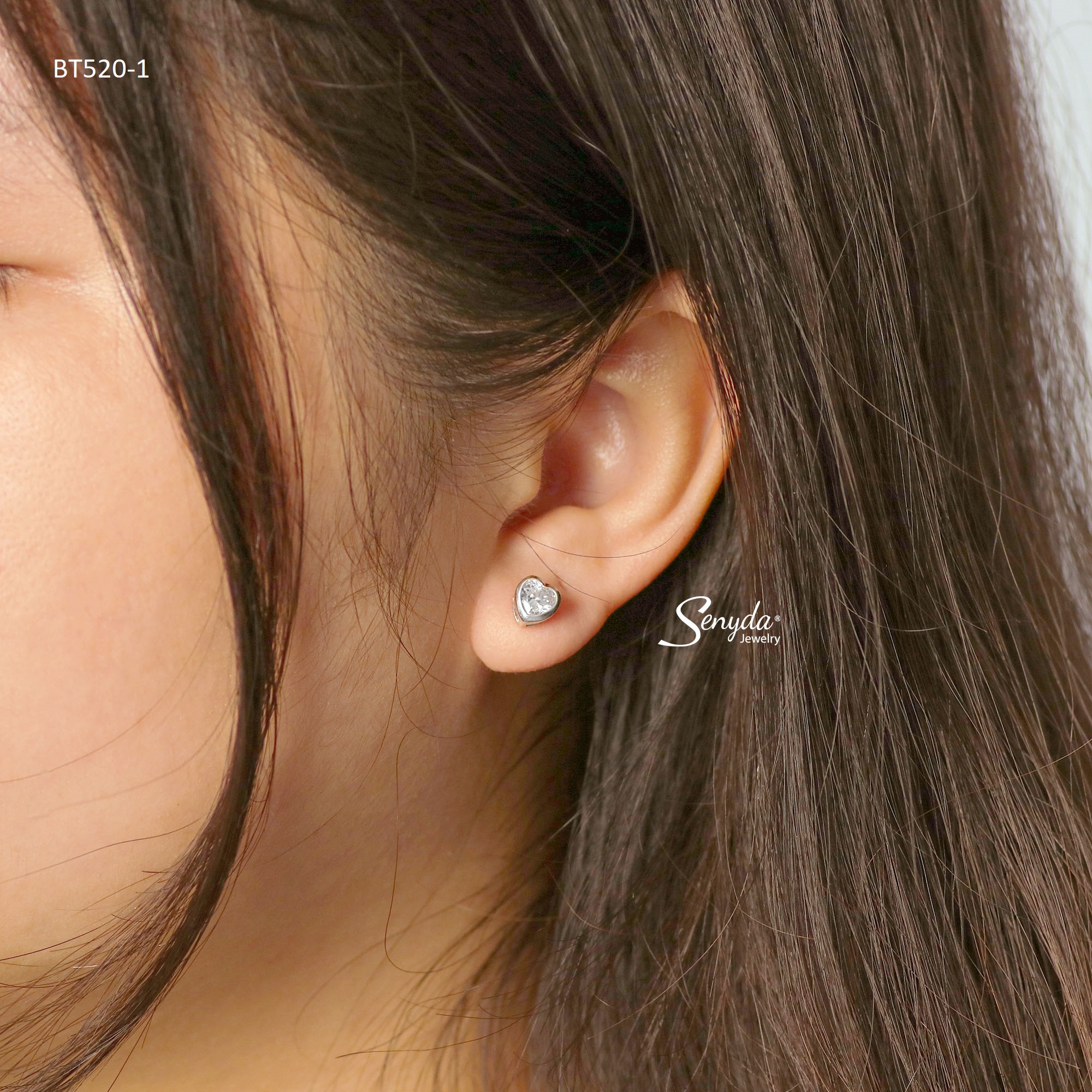 BT520 Bông tai bạc Ý Senyda nụ tim bọc