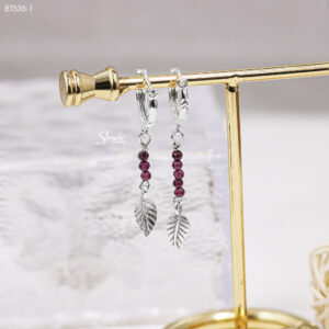 BT536 Bông tai bạc Ý Senyda khoen giác treo đá thiên nhiên