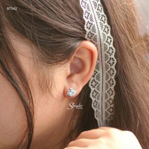 BT542 Bông tai bạc Ý Senyda 1 hột viền tim trơn đá