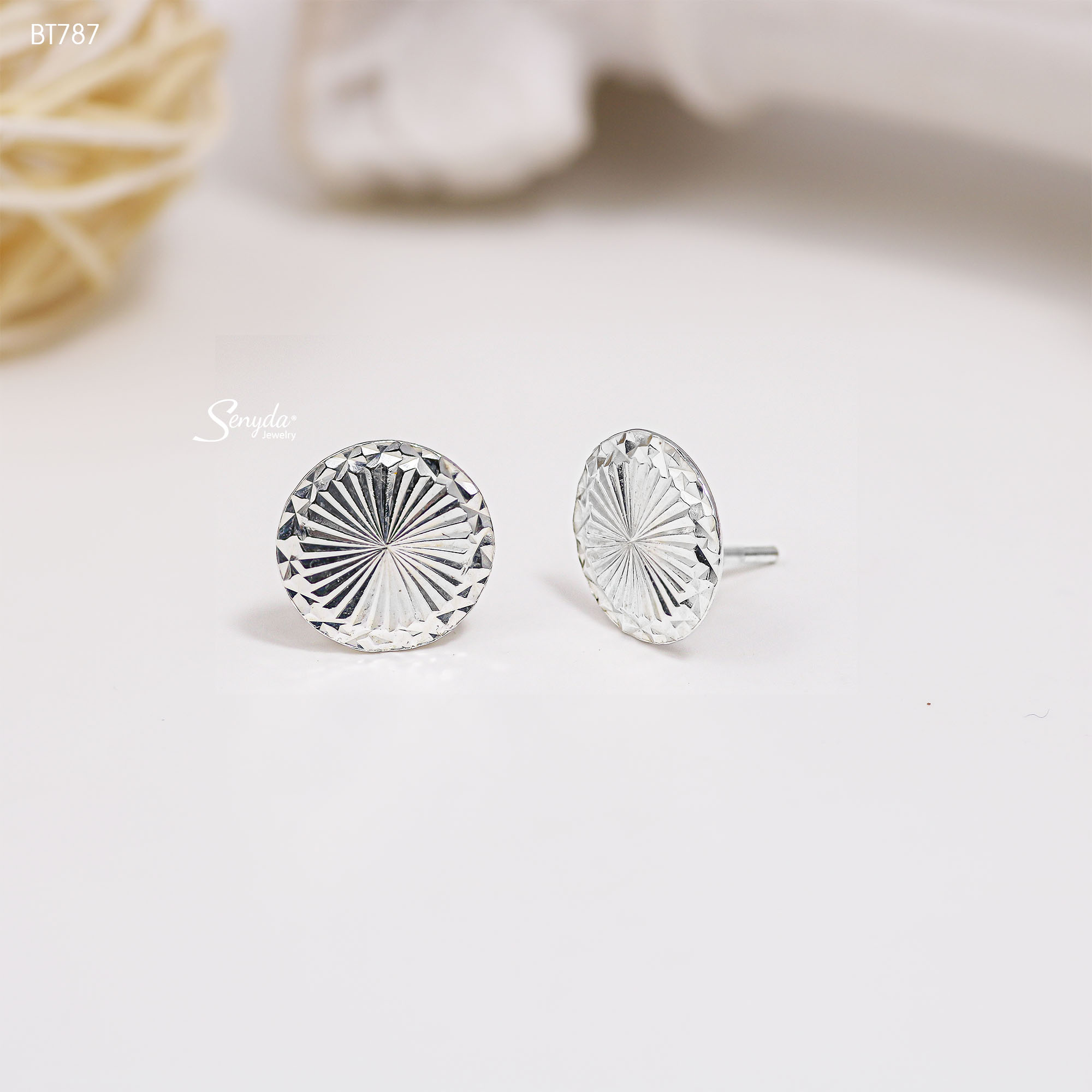 BT787 Bông tai bạc Ý Senyda mặt tròn giác