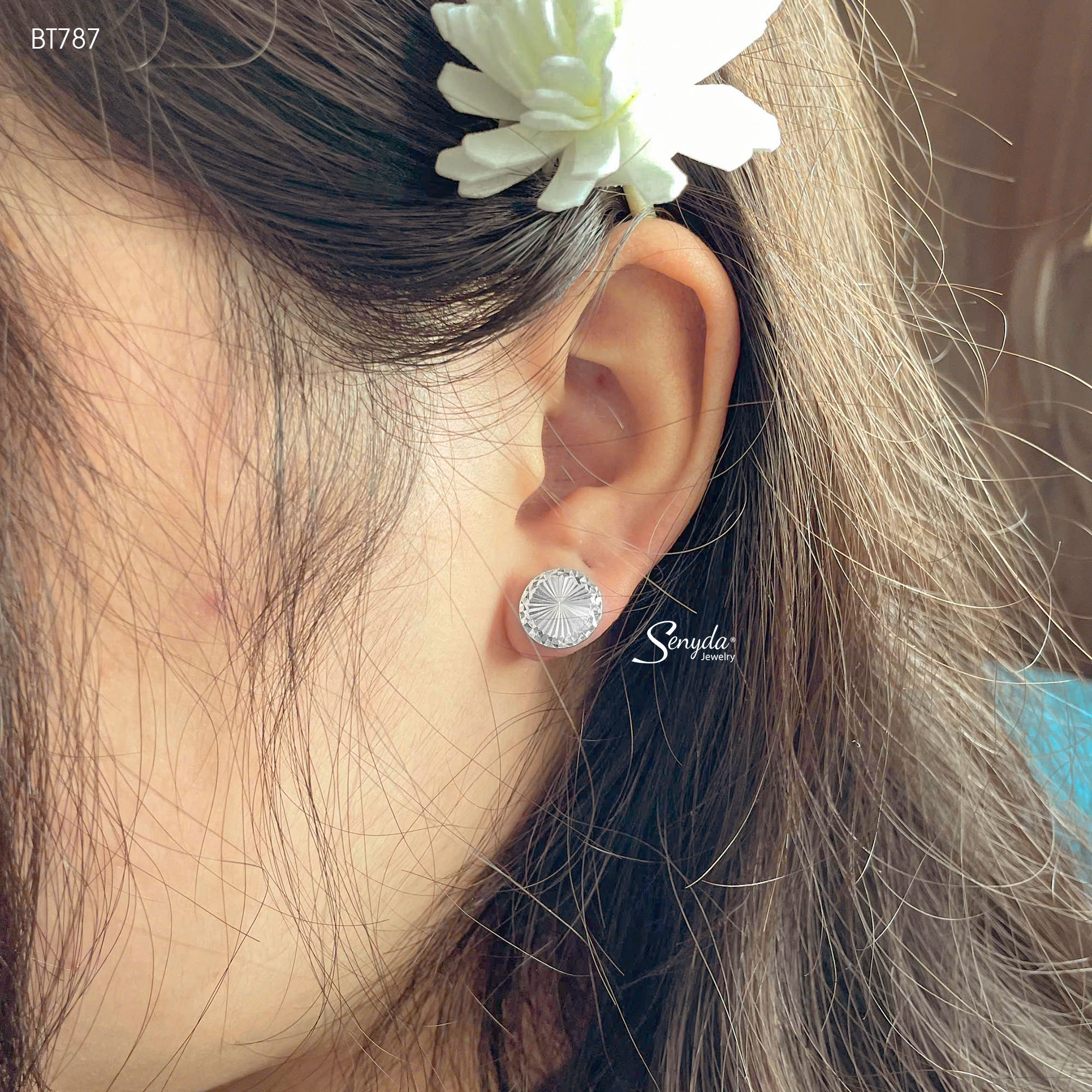 BT787 Bông tai bạc Ý Senyda mặt tròn giác
