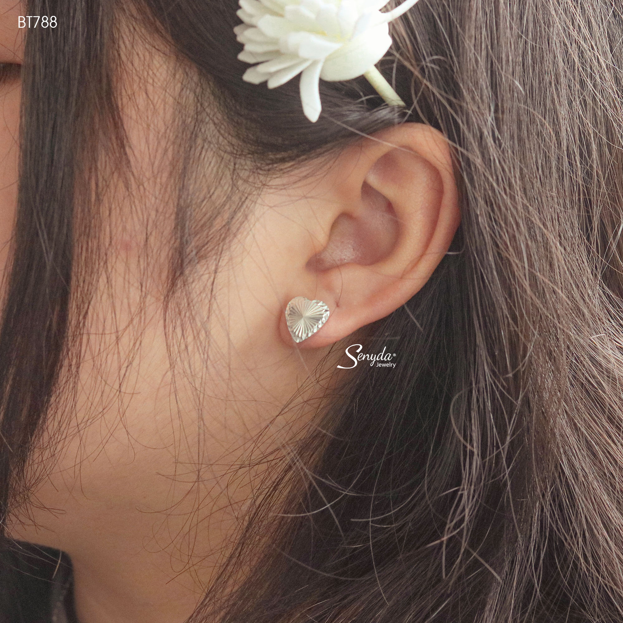 BT788 Bông tai bạc Ý Senyda mặt tim giác