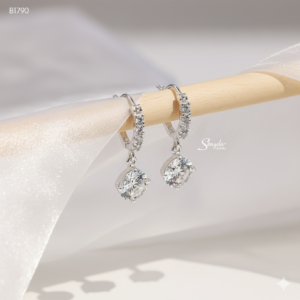 BT790 Bông tai bạc Ý Senyda khoen đá nụ đá