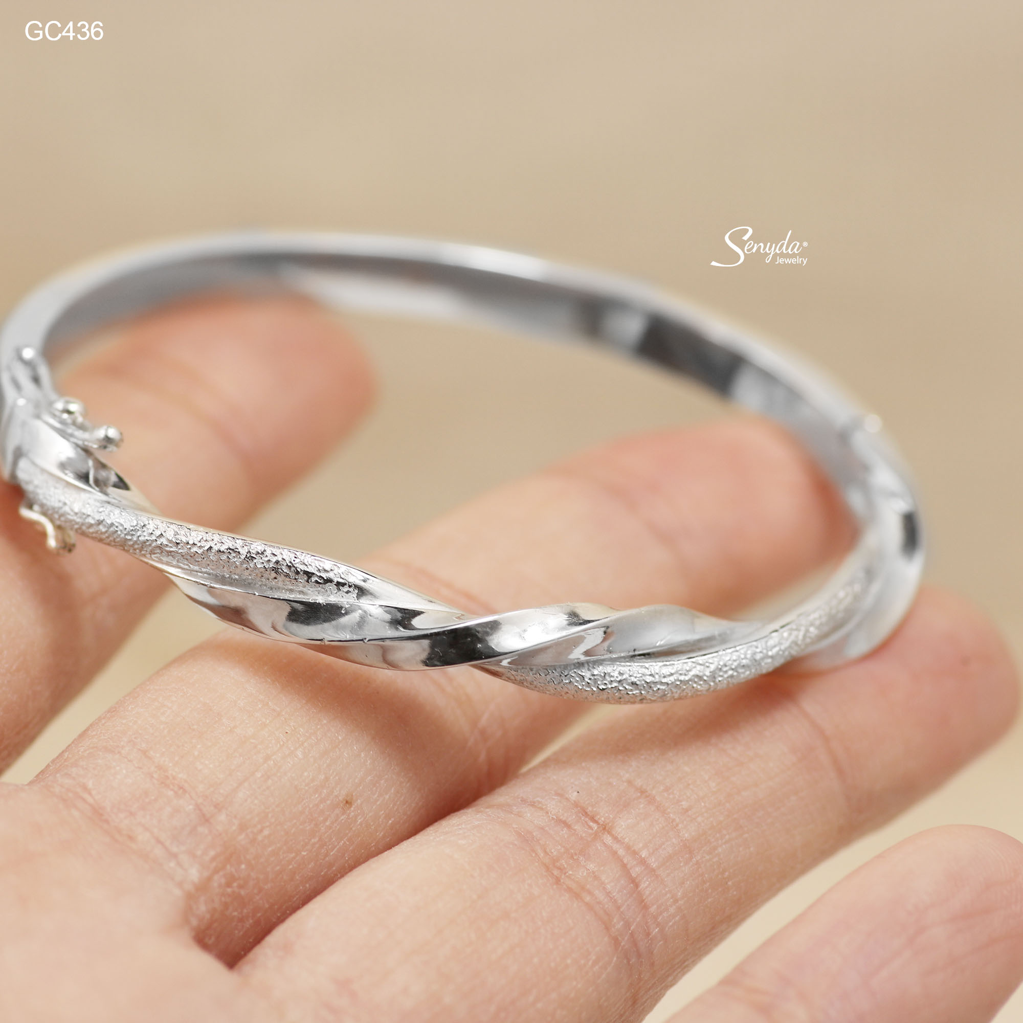 GC436 Vòng tay bạc Ý Senyda 2 vòng xoắn trơn nhám