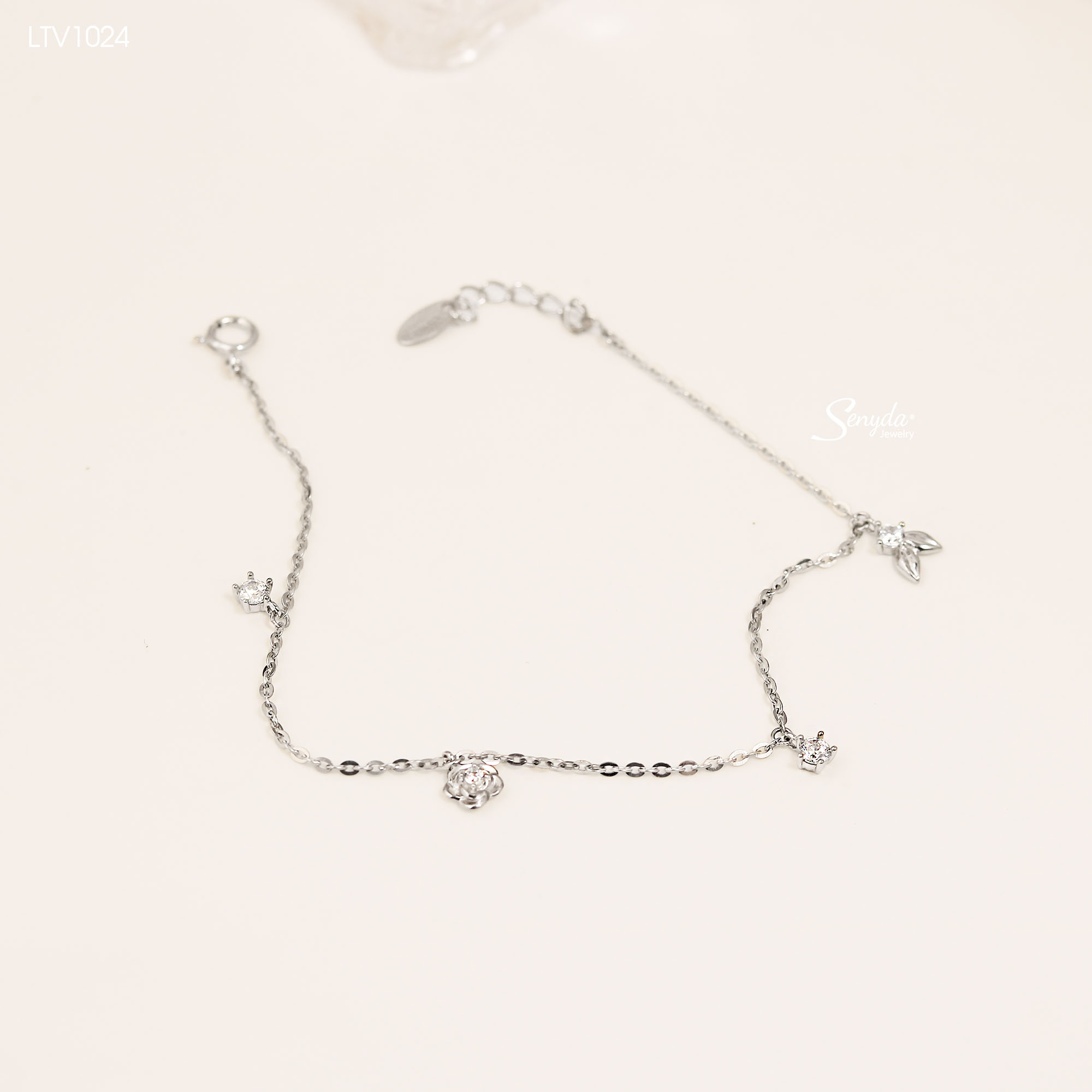 LTV1024 Lắc tay vàng Senyda hoa hồng lá nụ đá treo