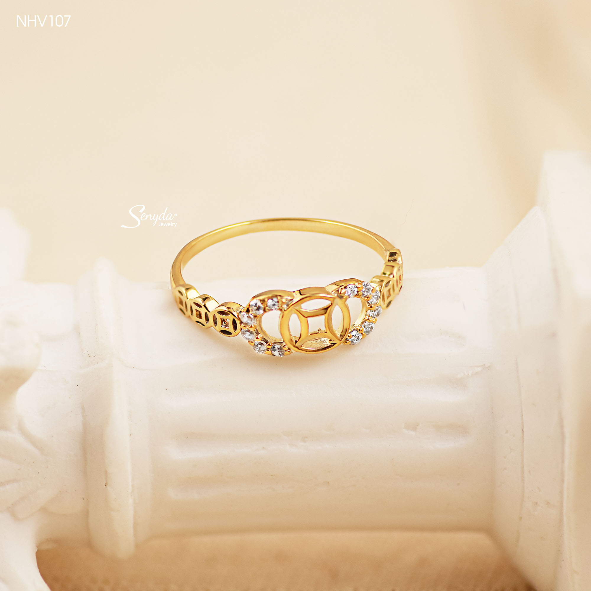 NHV107 Nhẫn vàng Senyda 3 đồng tiền đá giác