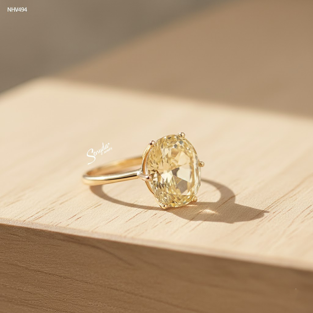 NHV494 Nhẫn vàng Senyda 1 hột oval lớn 6 chấu đế tim