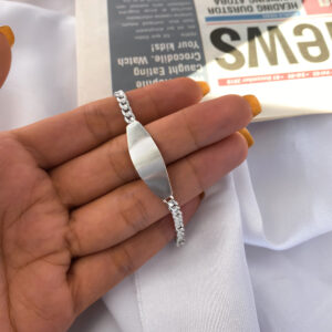 LB054 Lắc tay bạc cho bé Senyda dây khoen lật mặt oval trơn