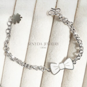 LB061 Lắc tay bạc cho bé Senyda dây chữ cong tròn nơ trơn