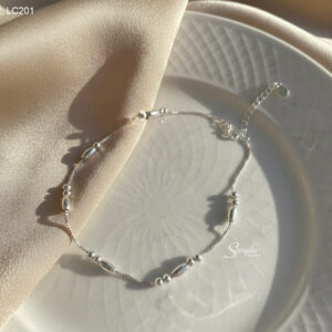 LC201 Lắc chân bạc Ý Senyda dây mì xỏ bi ống trụ trơn