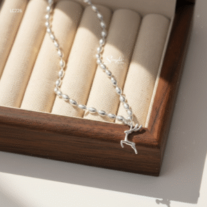 LC226 Lắc chân bạc Ý Senyda dây bi dài hạt gạo lớn tuần lộc treo