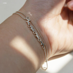 LT330 Lắc tay bạc Ý Senyda dây bi đôi nhánh lá