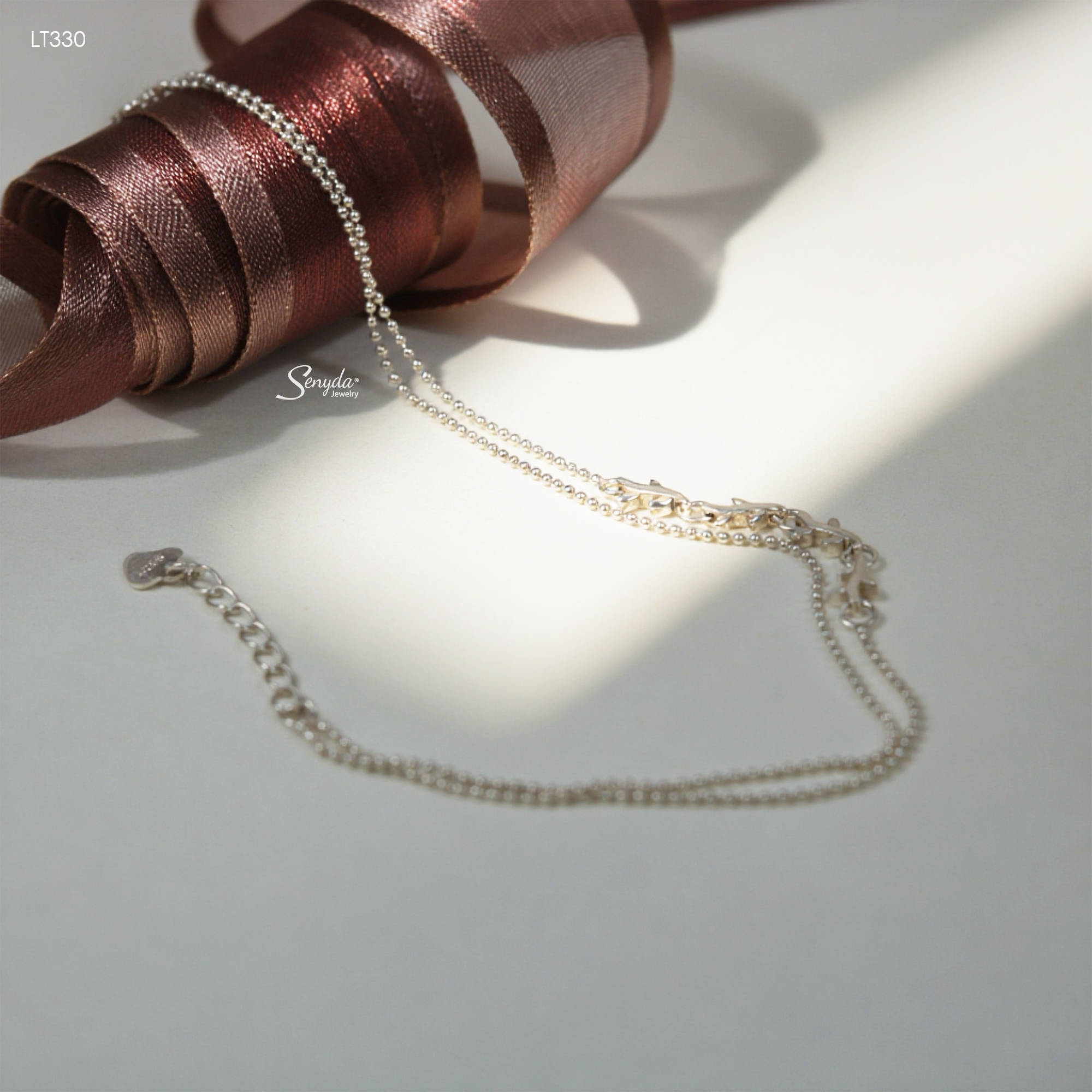 LT330 Lắc tay bạc Ý Senyda dây bi đôi nhánh lá
