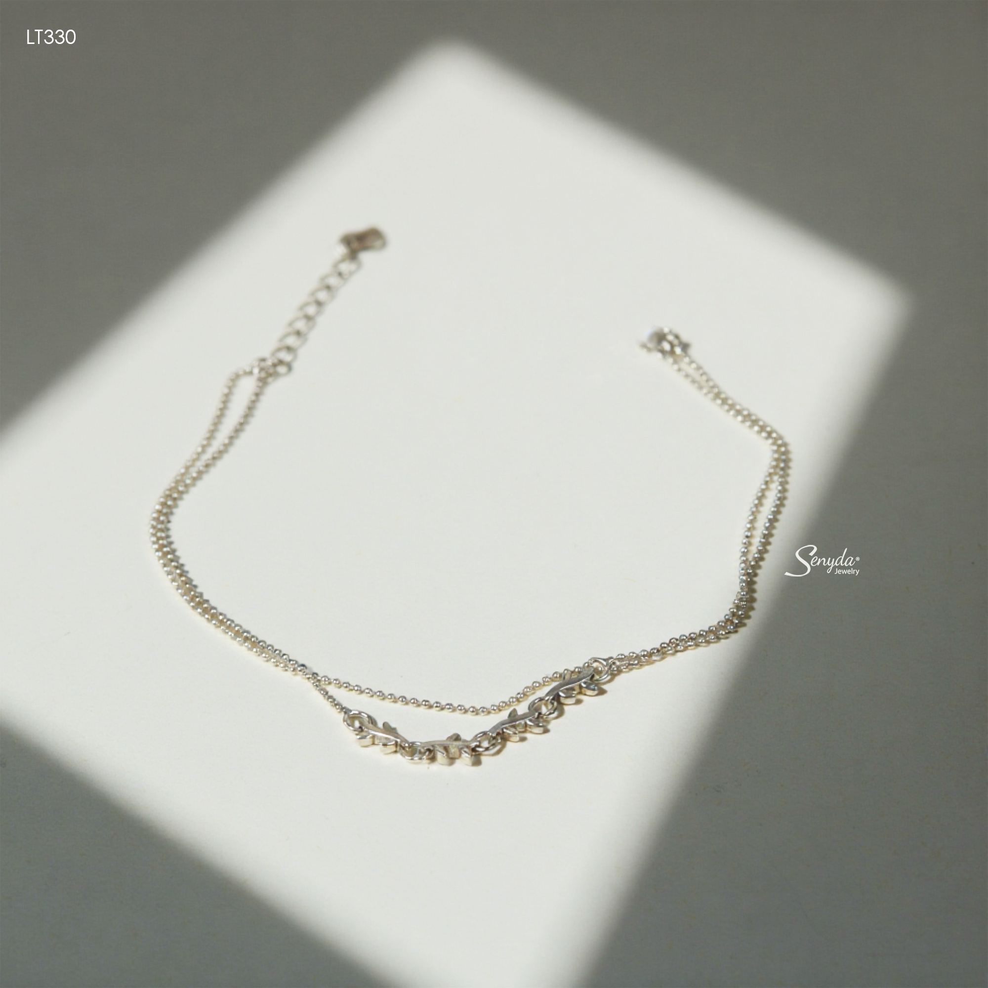 LT330 Lắc tay bạc Ý Senyda dây bi đôi nhánh lá