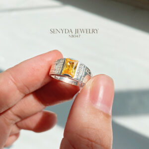 NB047 Nhẫn bạc cho bé Senyda 1 hột chữ nhật 7x5li vàng