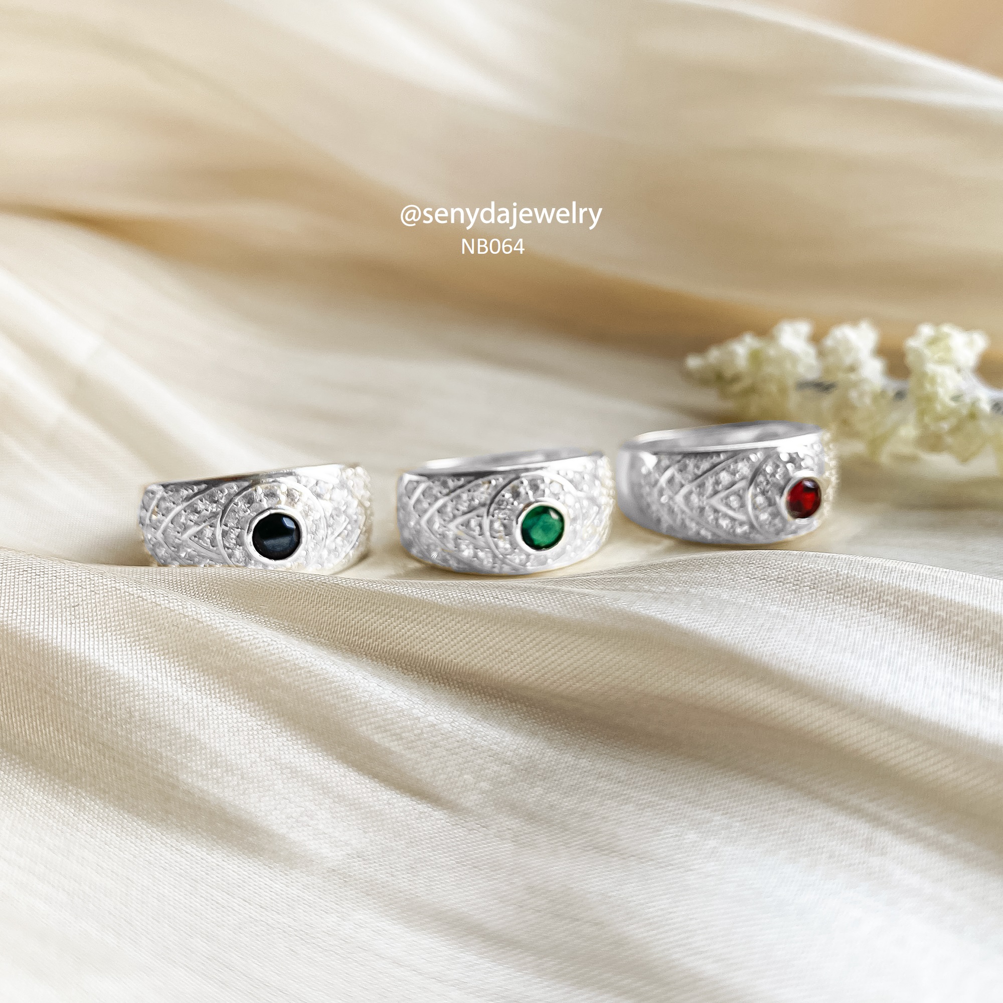 NB064 Nhẫn bạc cho bé Senyda 1 hột đai ốp đá cho