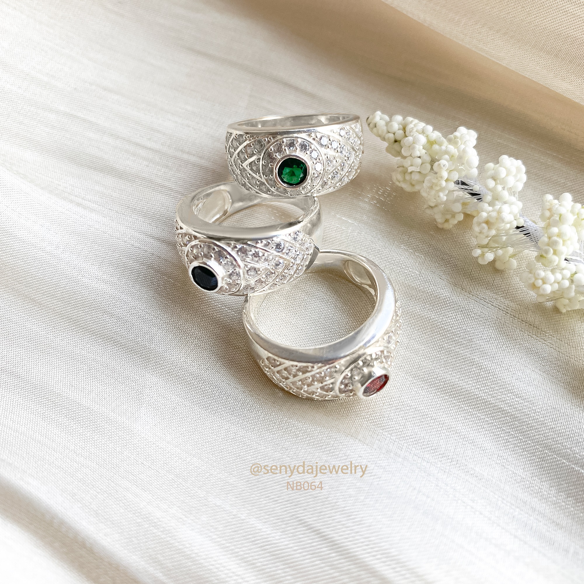 NB064 Nhẫn bạc cho bé Senyda 1 hột đai ốp đá cho