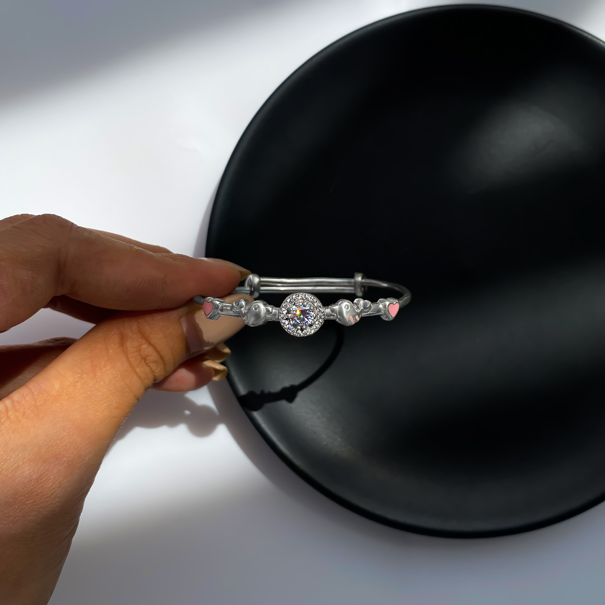 VB007 Vòng tay bạc cho bé Senyda mặt tròn