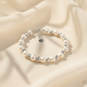 VT115 Vòng tay bạc Ý Senyda Ngọc trai nước ngọt mix bi phay