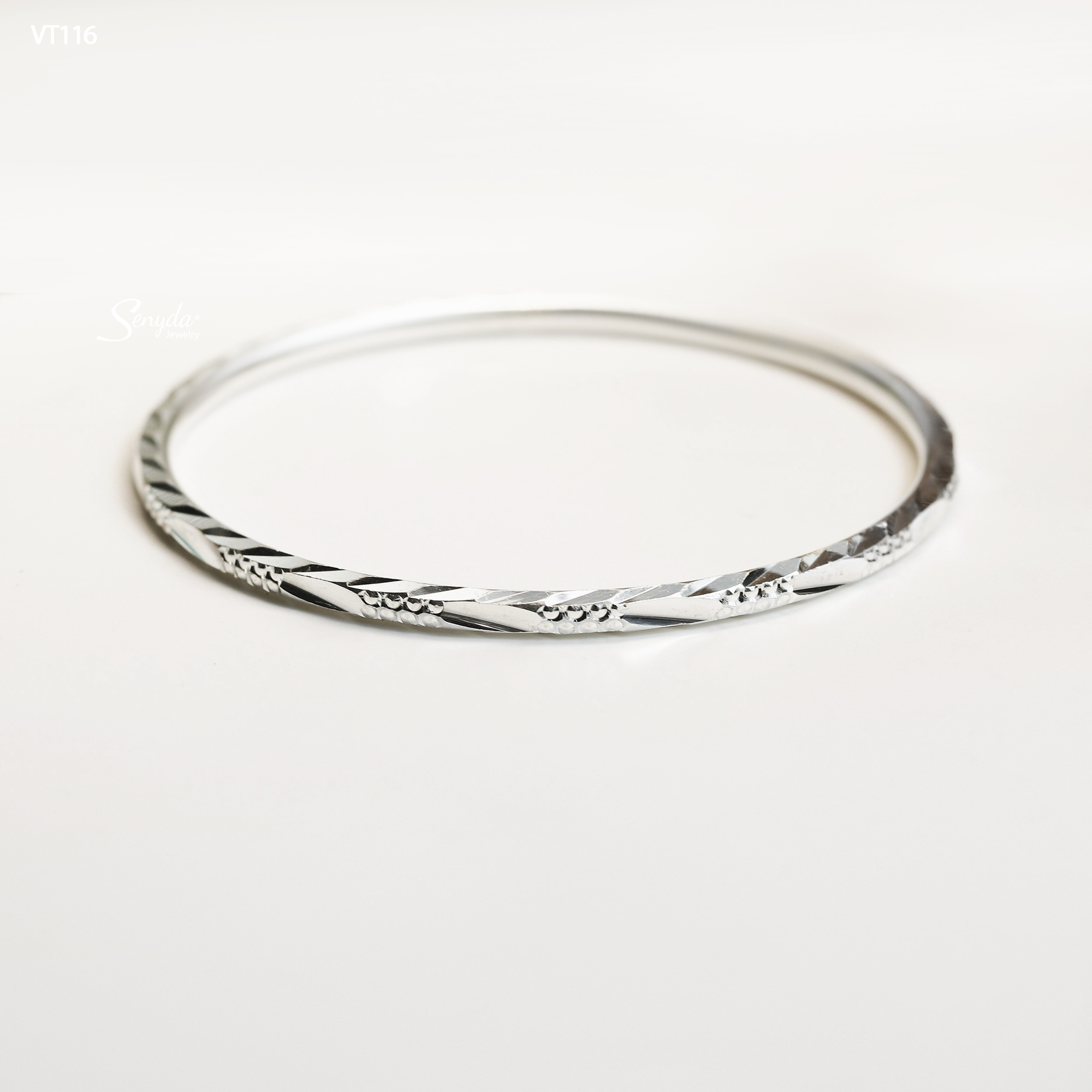 VT116 (Vòng đặc) Vòng tay bạc nguyên chất Senyda kiểu cắt giác