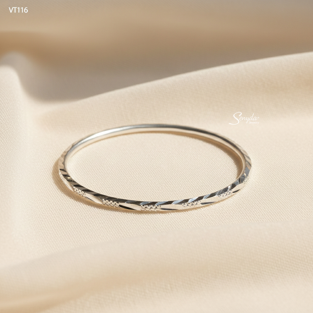 VT116 (Vòng đặc) Vòng tay bạc nguyên chất Senyda kiểu cắt giác