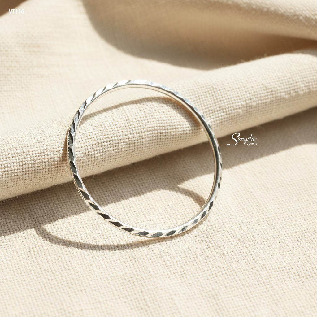 VT116 (Vòng đặc) Vòng tay bạc nguyên chất Senyda kiểu cắt giác