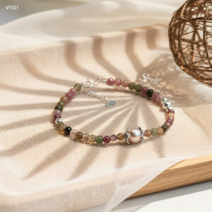 VT121 Vòng tay bạc Ý Senyda đá Tourmaline mix Ngọc trai nước ngọt