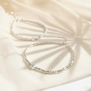 VT278 Vòng tay bạc Ý Senyda mặt nhánh hoa tulip mắc tre xen bi trơn