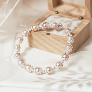 VT311 Vòng tay bạc Ý Senyda full ngọc trai nước ngọt chụp hoa xen bi