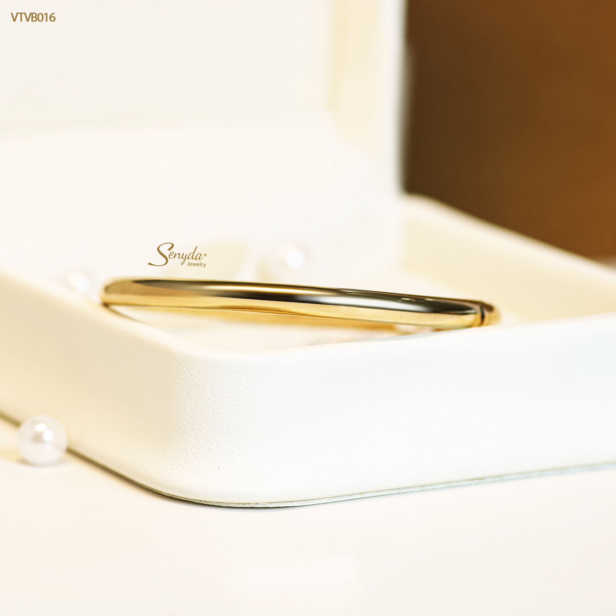 VTVB016 Vòng tay vàng bé Senyda trơn rỗng đai 3,8mm có khóa trong Size 42