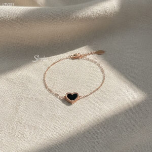 LTV251 Lắc tay vàng Senyda mặt trái tim huyền đen viền bi trơn