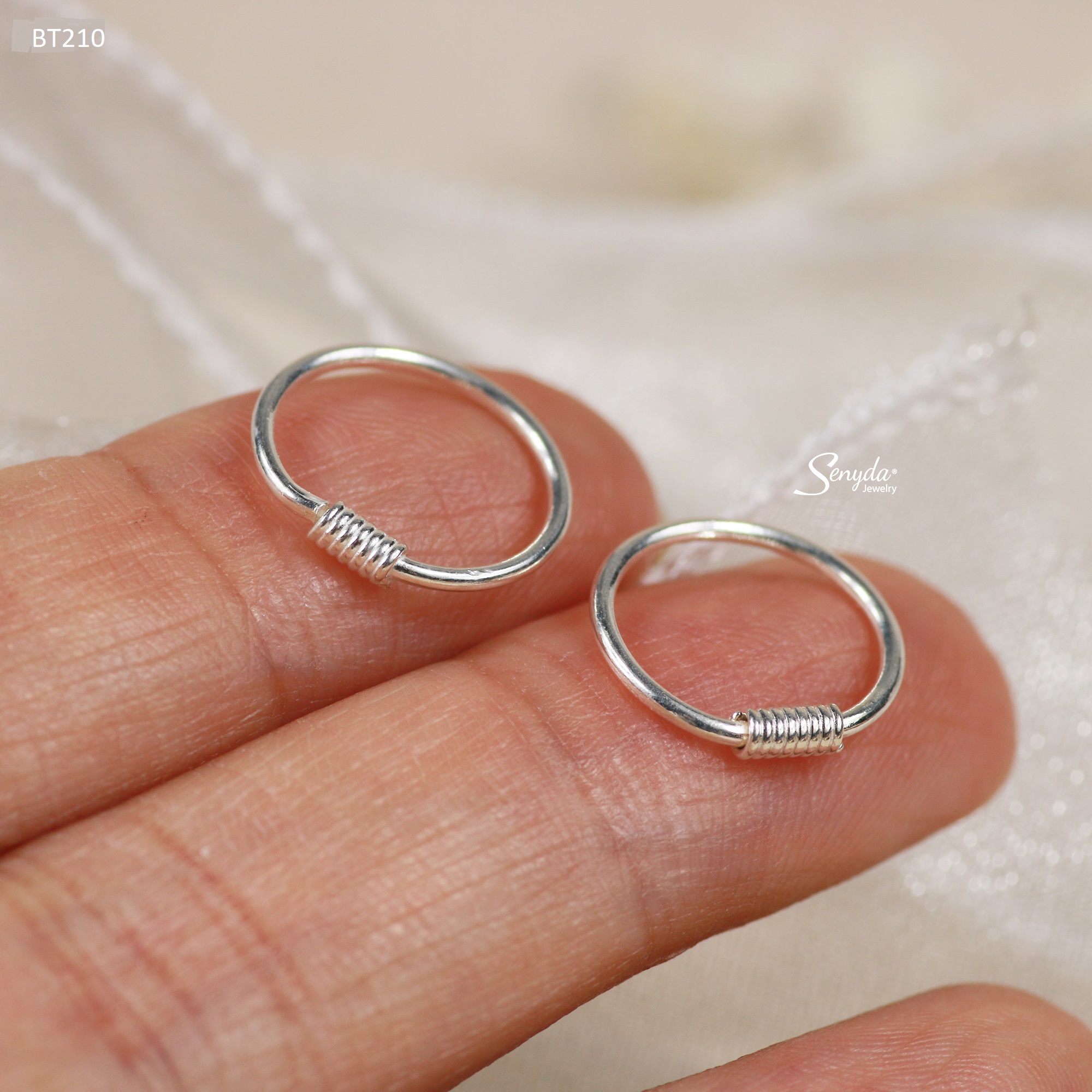 BT210 Bông tai bạc Ý Senyda khoen dây quấn lò xo
