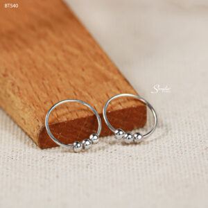 BT540 Bông tai bạc Ý Senyda khoen 3 bi vừa