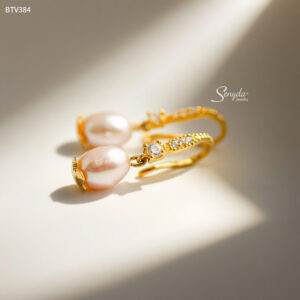 BTV384 Bông tai vàng Senyda móc câu đá nụ đá treo Ngọc trai nước ngọt dài