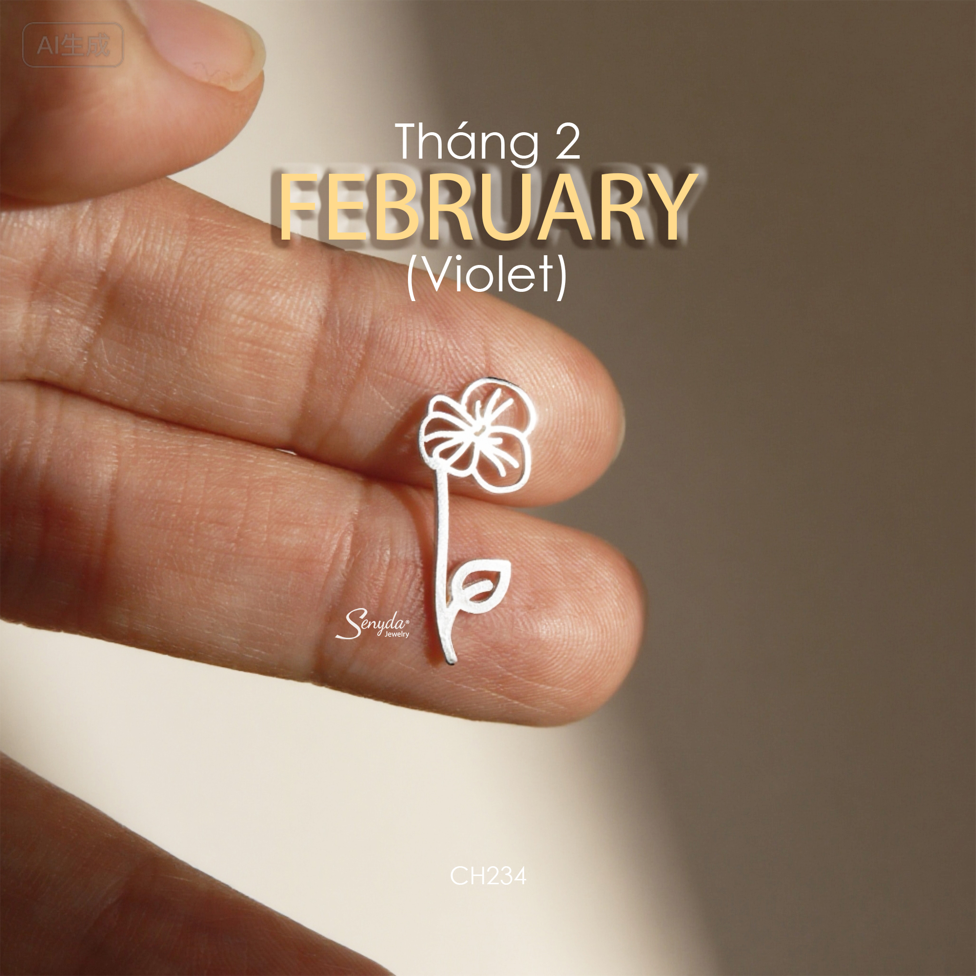 CH234 Charm bạc Senyda hoa theo tháng sinh