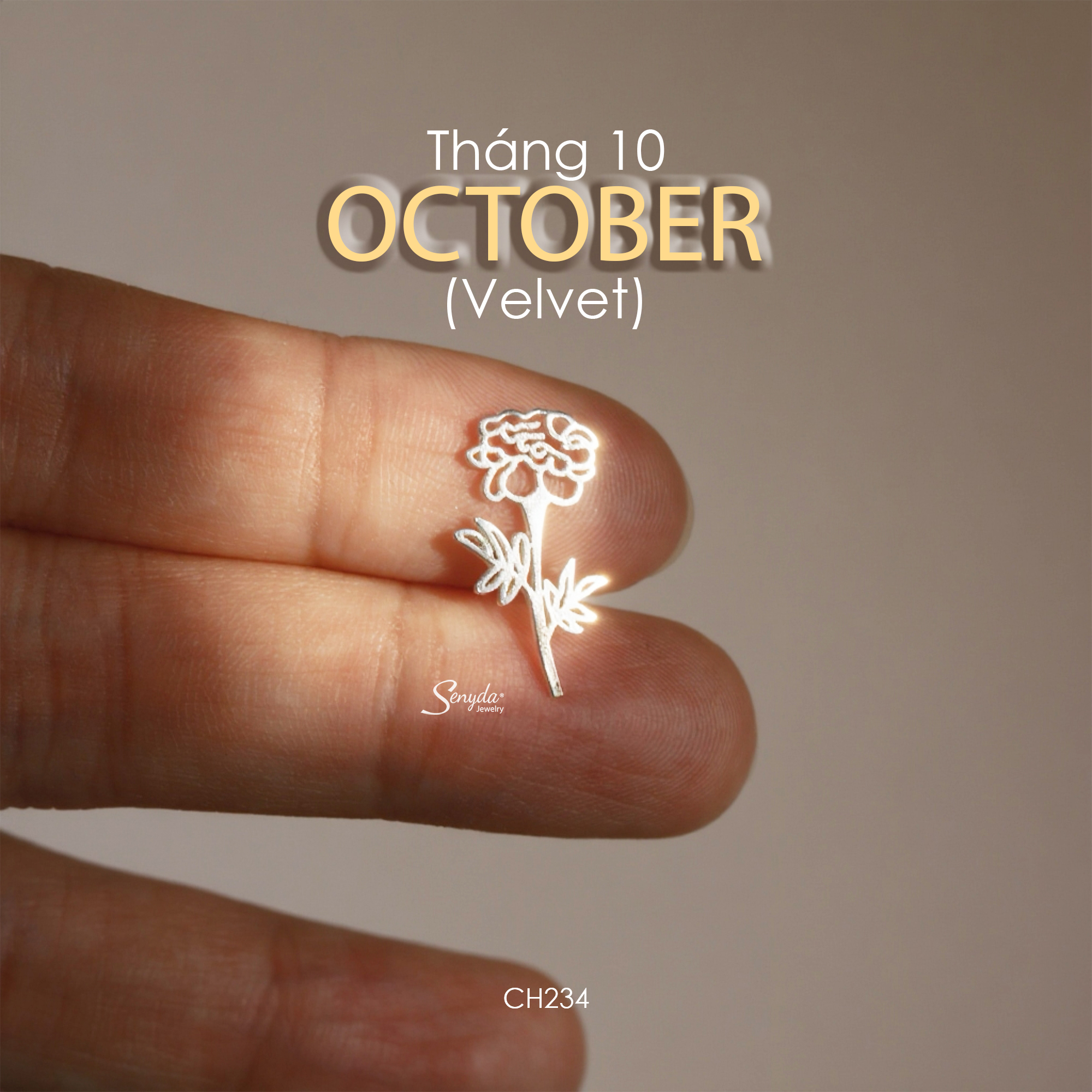 CH234 Charm bạc Senyda hoa theo tháng sinh